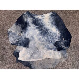 H Trend Women's Navy Blue‎ and White Tie-Dye Double Layer Long Sleeve